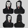 A set of black screaming skeleton horror masks with white faces and red tongues displayed against a light gray background.