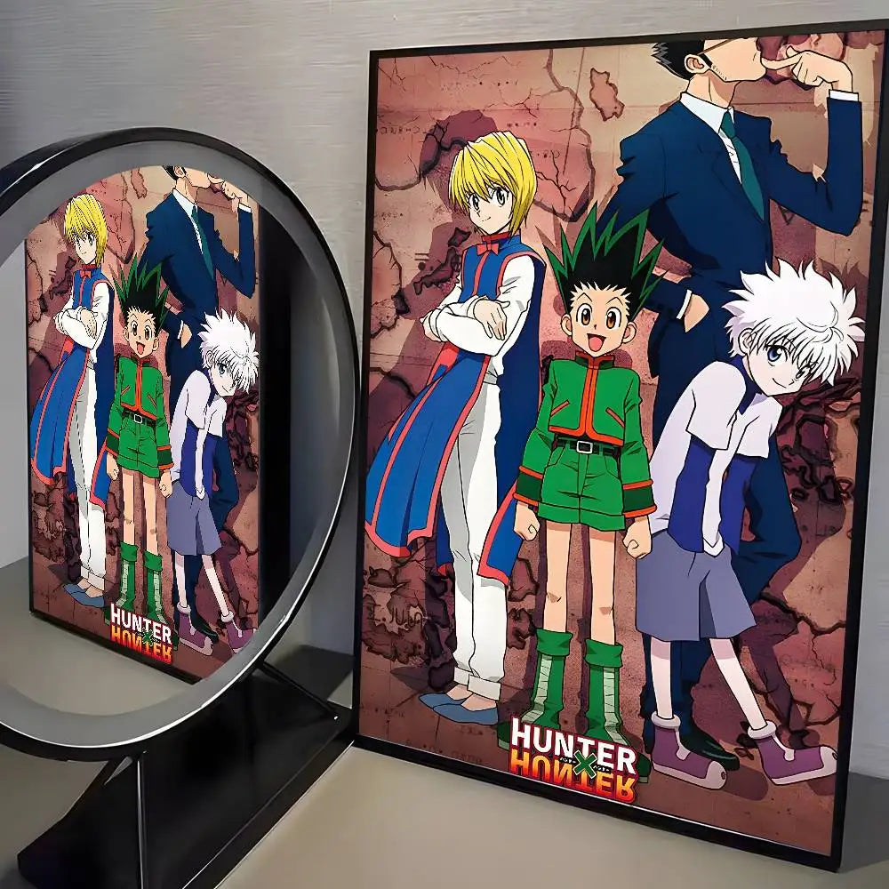 Hunter x Hunter anime canvas wall art featuring characters in various poses and outfits