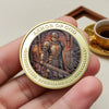 Gold plated coin featuring a knight and the text Armor of God Ephesians 6:11