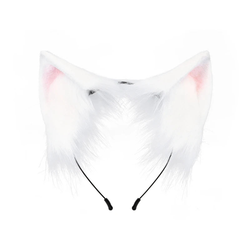 White faux fur fox ears headband for cosplay and themed parties