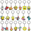 A collection of SpongeBob SquarePants cartoon character keychains featuring various characters like SpongeBob, Patrick, and S