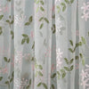 Light gray lace door curtain featuring pink and green floral embroidery.