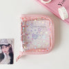 A pink glitter star card binder with a clear window displaying a cute rabbit design and stars.
