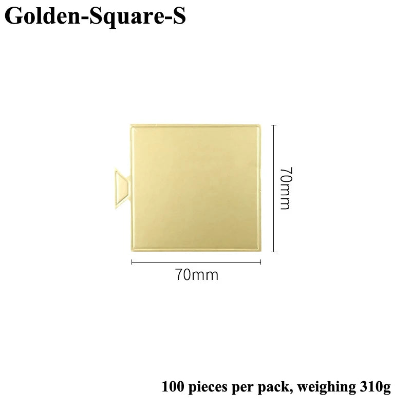 A rectangular metallic gold dessert cake board, 70mm by 70mm, shown against a white background.