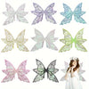 A collection of various butterfly wings in pastel colors and a set featuring black and green wings with a flower crown.