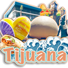 A collection of wooden refrigerator magnets featuring scenes and elements related to Tijuana.