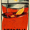 Vintage canvas art depicting a Negroni cocktail in a glass with an orange slice.
