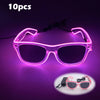 Pair of pink LED wire party glasses with a black cord shown against a purple background.