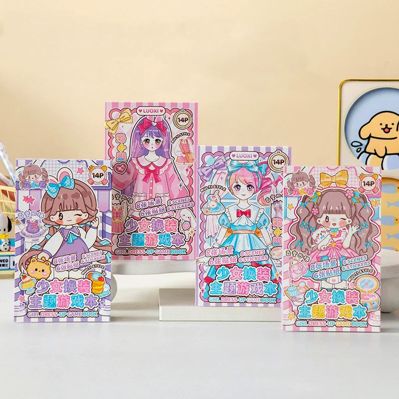 A collection of 14-piece Princess Dress-Up stickers featuring anime-style characters and pink, purple, and blue themes.