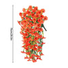 A vertical arrangement of vibrant orange silk morning glory vine hanging flowers for home decor.