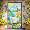 A colorful door banner featuring a sun, rainbow, and various butterflies and flowers for welcome back to school decor.