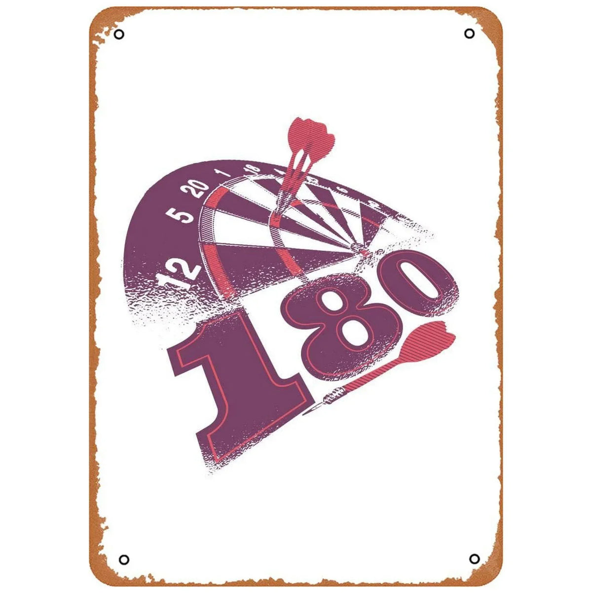 Vintage metal sign featuring a dartboard graphic with the number 180 on it.