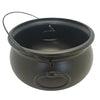 A black cauldron candy bowl with a handle, shown from above.