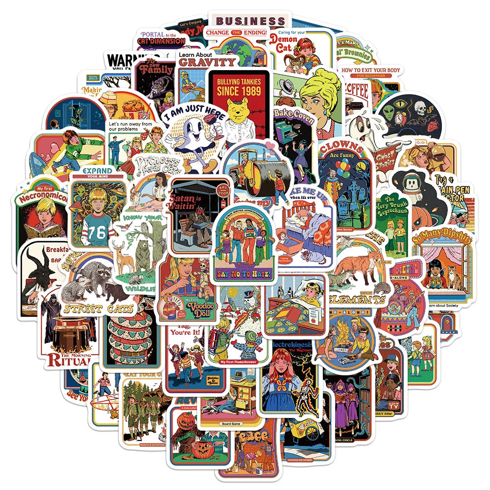 A collection of retro ghost decorative stickers in various shapes and styles.