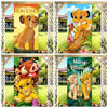 Four panels featuring Disney's Lion King characters in various poses for a birthday party backdrop.