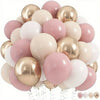 A cluster of pink and white balloons used for celebrations.