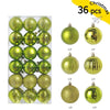 A set of 36 festive gold and lime green Christmas baubles for holiday tree and decor.