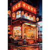 A vibrant Ukiyo-e style canvas wall art depicting a traditional Chinese storefront at night with illuminated lanterns and sig