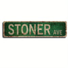 Vintage green metal street sign with the text STONER AVE in distressed white lettering.