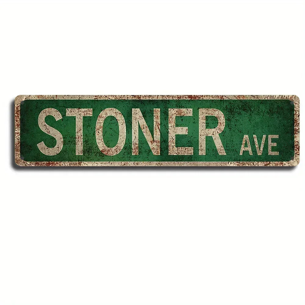 Vintage green metal street sign with the text STONER AVE in distressed white lettering.