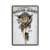 Vintage beer metal tin sign featuring a graphic of Sailor Jerry
