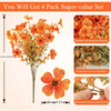 A set of four packs of realistic orange and yellow artificial flowers and branches for floral decor