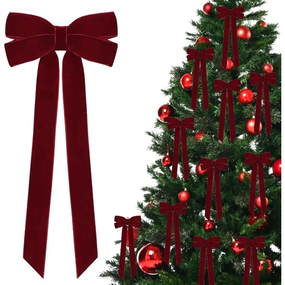 Burgundy Christmas Ornament Set with Silk Bows