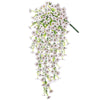 A long, cascading arrangement of white artificial morning glory flowers on a green vine.