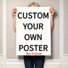 A person holds up a white sign that reads Custom Your Own Poster No Frame