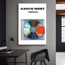 A framed canvas wall art poster featuring a CD disc and the text KANYE WEST YEEZUS.