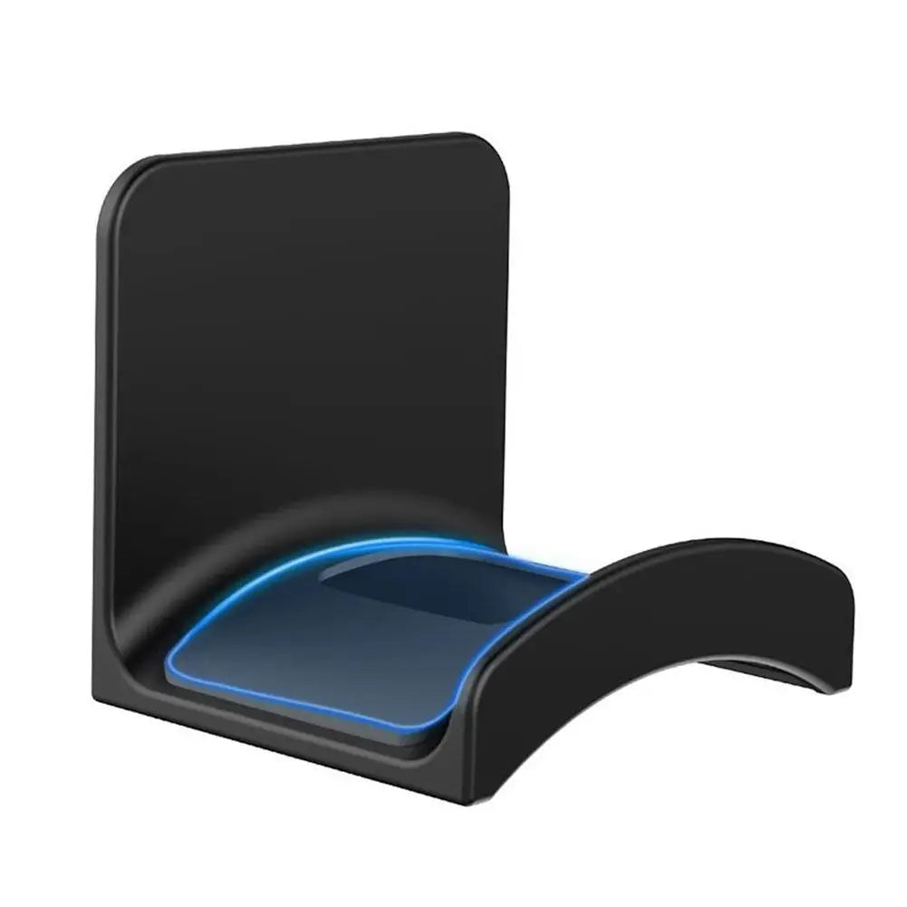 A black universal wall-mounted headphone holder with a blue illuminated cradle.