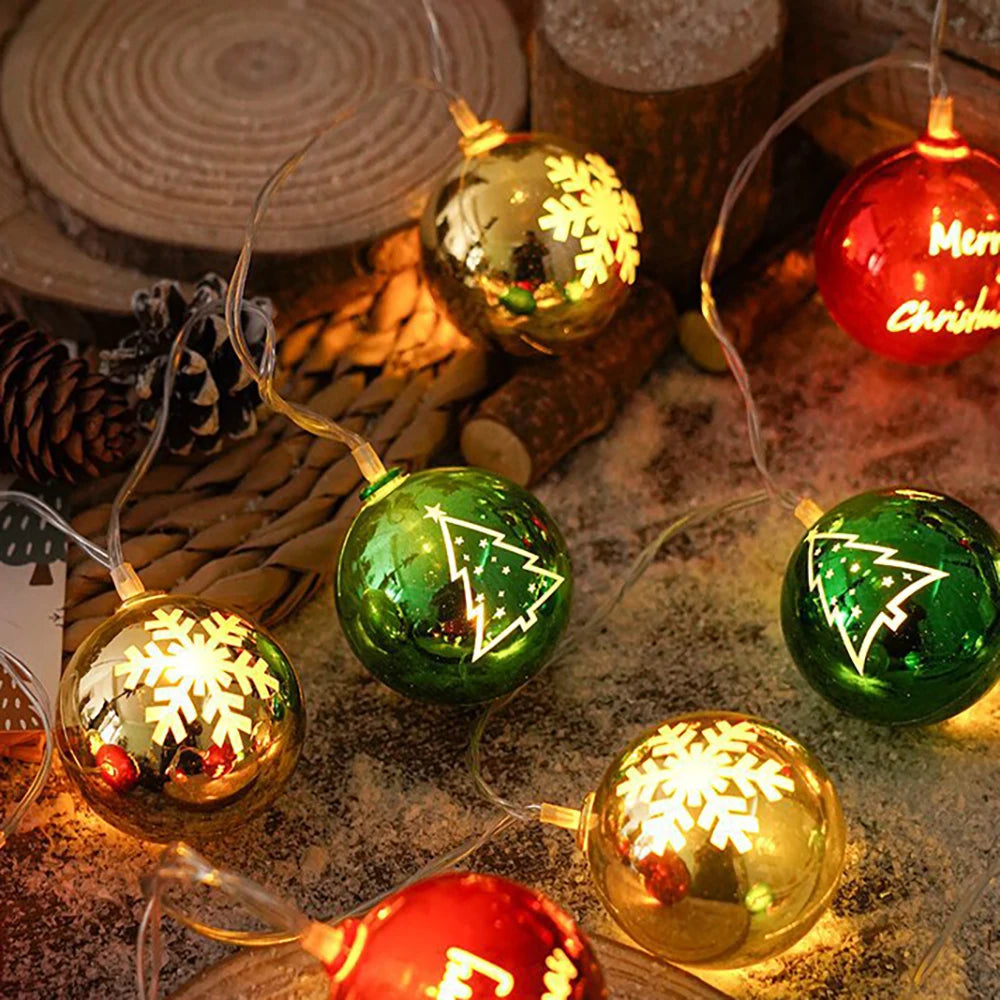 A collection of festive LED fairy lights featuring various colored ornaments and sparkling holiday decorations.