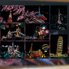 A collage of various colorful fireworks and landmarks including Tokyo Tower, Eiffel Tower, and Leaning Tower of Pisa.
