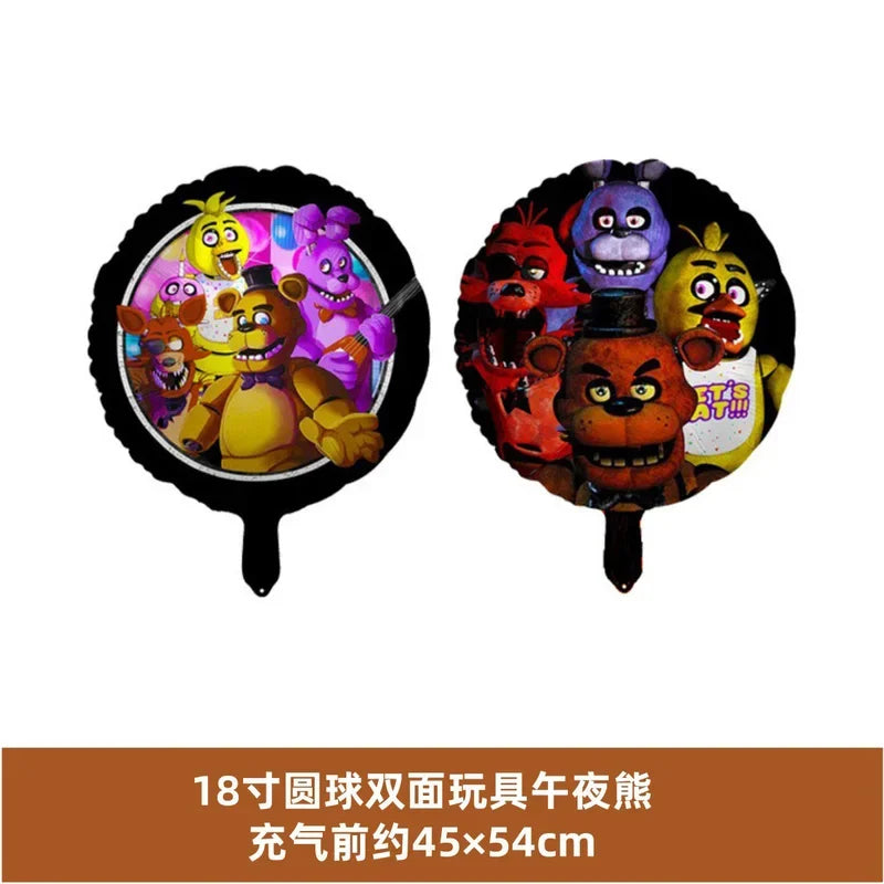 A set of 18 round foil balloons featuring various animal characters for themed birthday parties