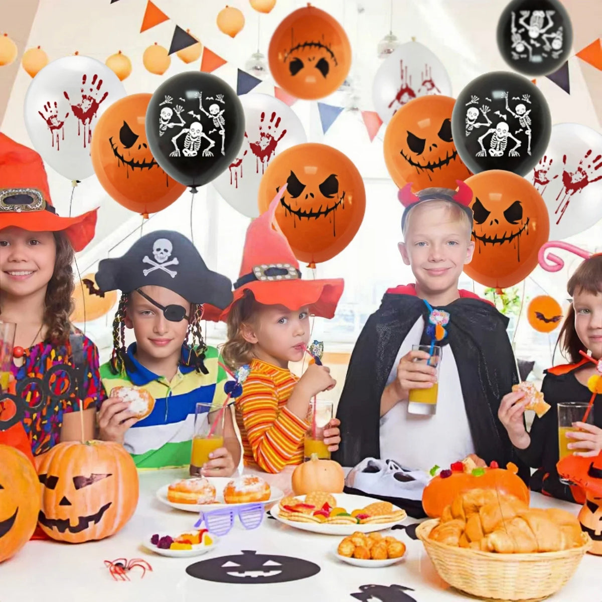 Scary Bloody Hand & Skull Latex Balloons (12-inch) for Halloween Party Decor