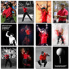 A collection of canvas wall art featuring portraits of Tiger Woods in various poses and colors.