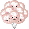 A set of pink latex balloons shaped like cute sheep faces.