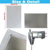 A metal sign with a rectangular frame and a silver surface is shown alongside a digital caliper measuring 2.0 mm.