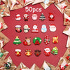 Assorted Christmas resin fridge magnets featuring Santa, snowman, and tree designs on a red background.