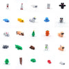 A collection of 15 small, colorful 3D printed cartoon animal figurines including a white rabbit, yellow dog, blue elephant, a
