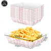 A set of 12 pink bow themed birthday party supplies, including a stack of cups and a container holding french fries.