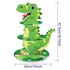A green dinosaur figurine serving as a 3-tier cupcake stand for kids' party decor.