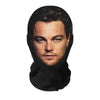 A black 3D printed cosplay mask covering the face of a male celebrity.