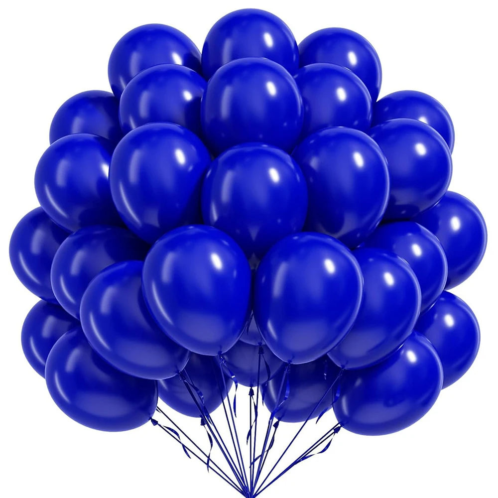 A bunch of royal blue latex balloons tied together for a celebration