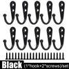Black aluminum wall-mounted hooks with screws sold as a set