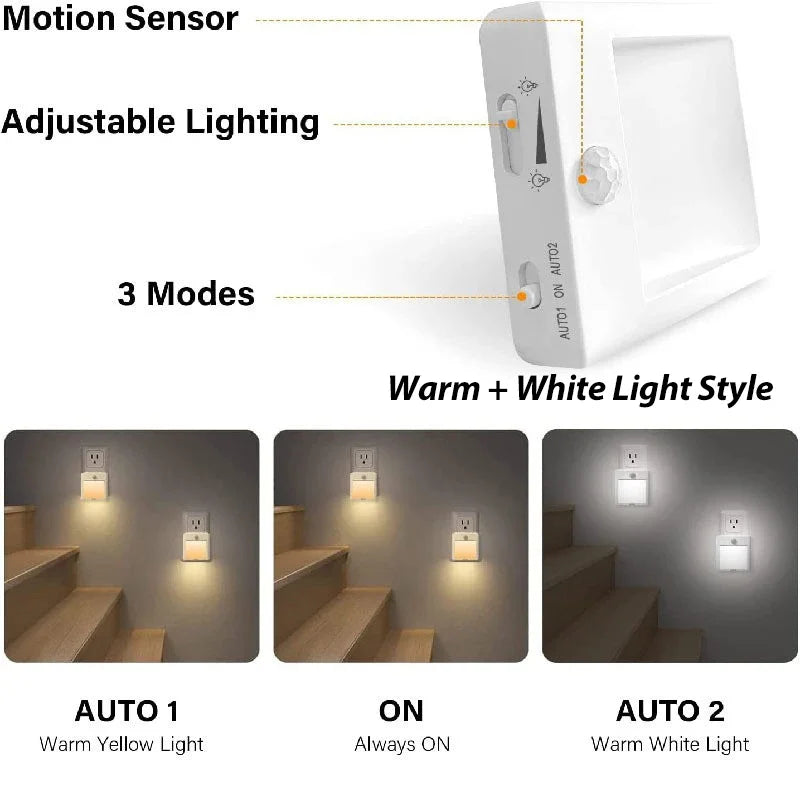 Motion Sensor Night Light with Dimmable Warm LED