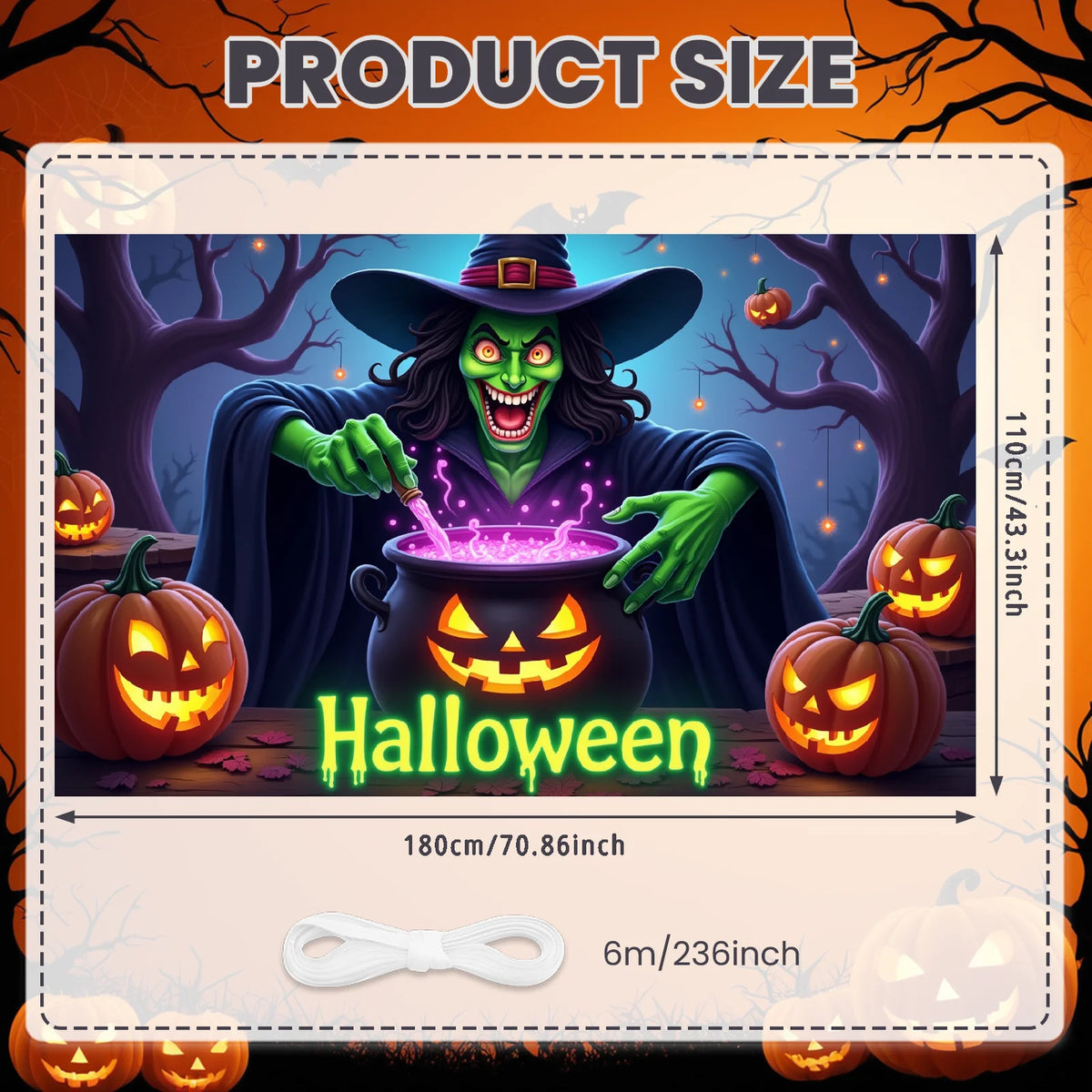 Large Halloween Witch Door Banner with Classic Spooky Design