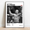 Foto en blanco y negro de BJ Penn boxeando con el brazo levantado, titulado The Prodigy BJ Penn