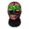 A realistic 3D printed horror balaclava mask featuring a skull face with vibrant green and black paint.