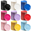 A variety pack of solid color disposable paper plates in various shades including black, white, blue, pink, and red.